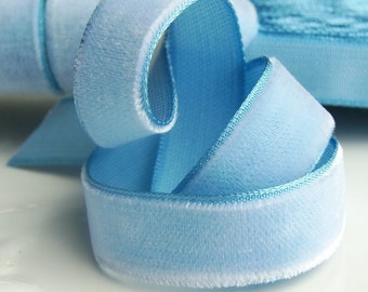 Wstążka aksamitna vintage, francuska, hurtowa, 16 mm, wstążka aksamitna w kolorze nieba, cięta na wymiar, wstążka do biżuterii, ozdoby do szycia nr 7, wyprodukowano we Francji