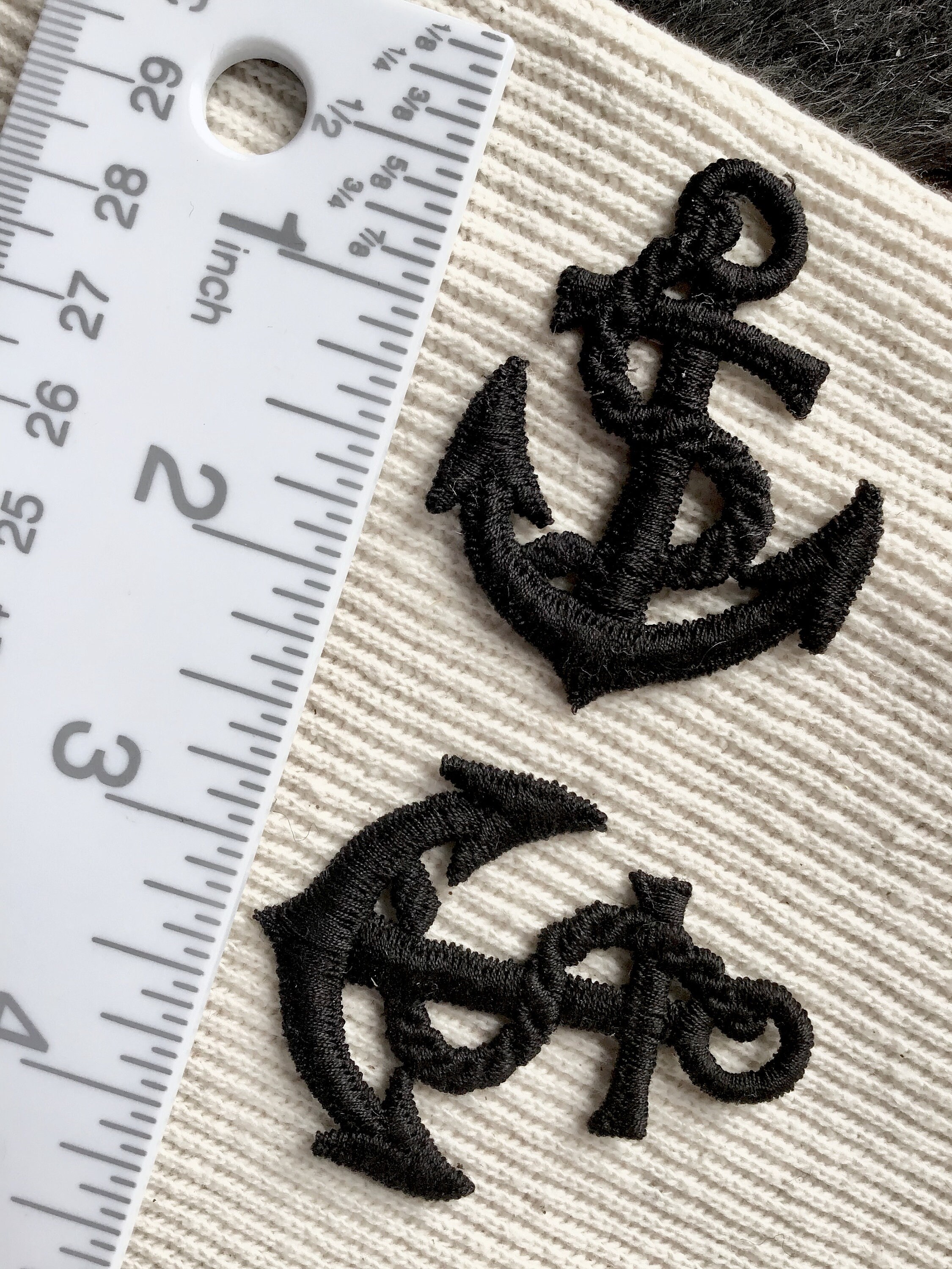 Anchor & Rope Iron-On Embroidered Patch - 2.5" Nautical Applique For Hats, Jackets, Bags (White & Navy)
