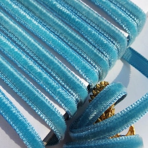 Cinta de terciopelo francés vintage al por mayor 4 mm turquesa cielo azul terciopelo vestido cinta cortada a medida - joyería cinta artesanía #349 hecho en Francia