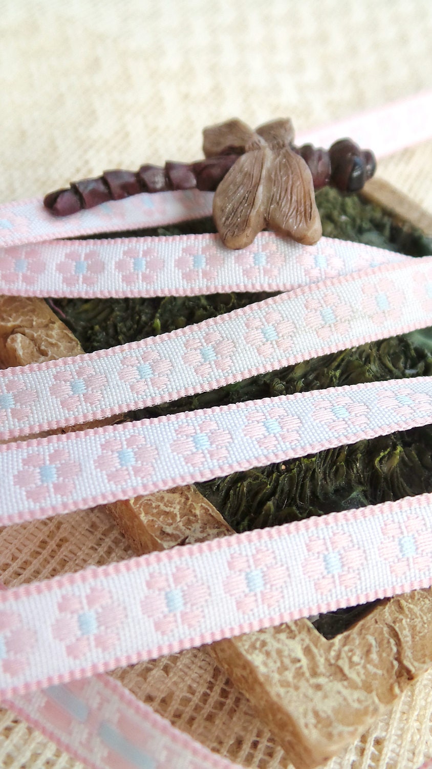 Rustic Pink Ribbon Pastel Pink Flower Woven Ribbon Wholesale Vintage Stock Made in USA ...