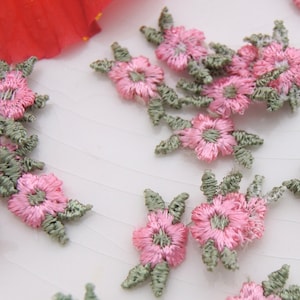 Vintage Pink Flower Embroidered Applique, Vintage Embroidery Sew On Appliques Wholesale, Pink Flower Applique 1168 image 1