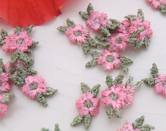 Vintage Pink Flower Embroidered Applique, Vintage Embroidery Sew On Appliques Wholesale, Pink Flower Applique #1168