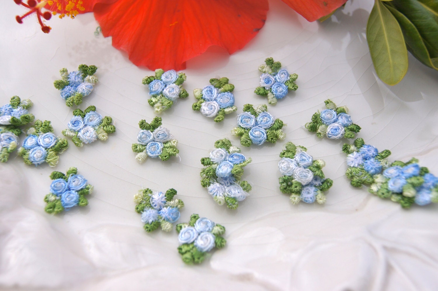 Light Blue Flower Embroidered Applique Vintage Embroidery Sew Etsy