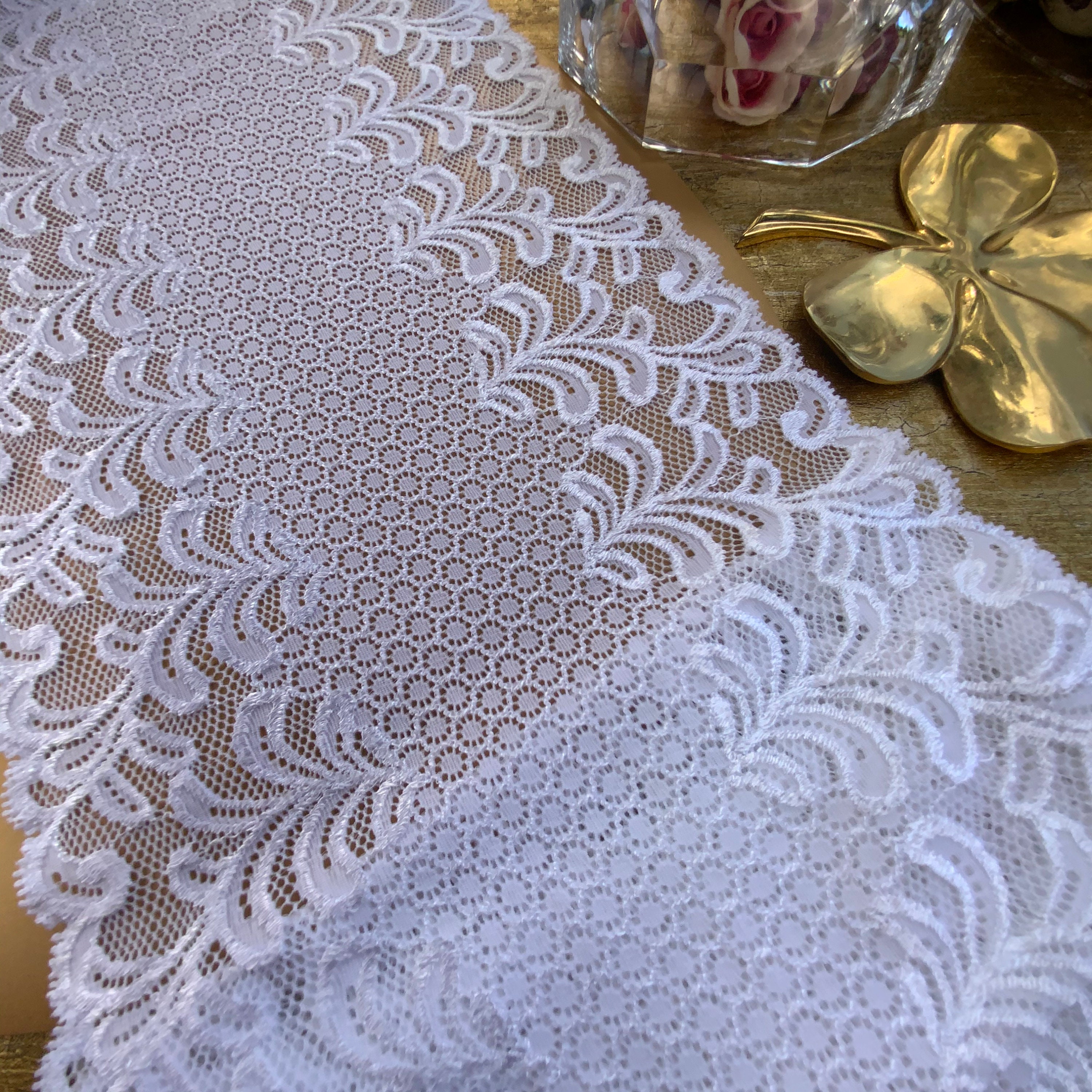Adorno de encaje elástico blanco bordado de 9\, image size:3000x3000