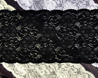 Black White Ivory Flower Stretch Lace Galloon Corded Embroidery Lace, Quality Durable Lingerie Lace 765/764/731