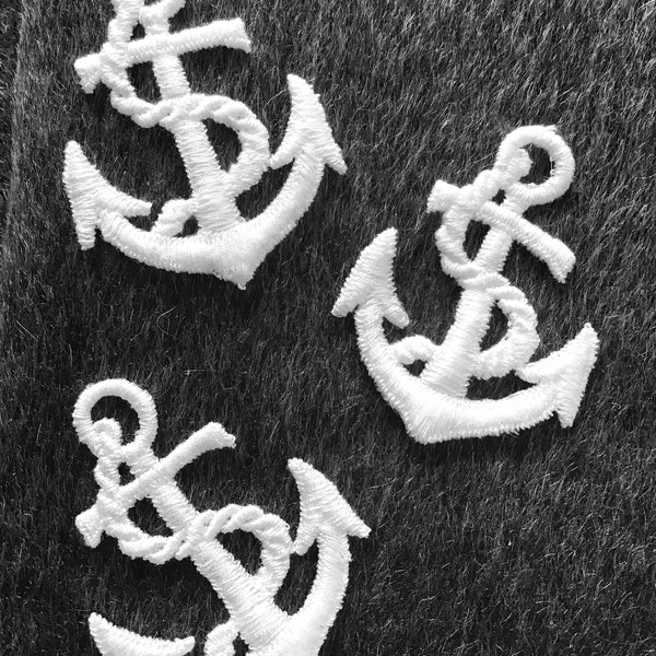 WHITE NAVY BLACK Anchor Patch Marine Nautical Rope Anchor Embroidered Applique Patches in Black Anchors, White Anchors, Navy Anchors Sew On