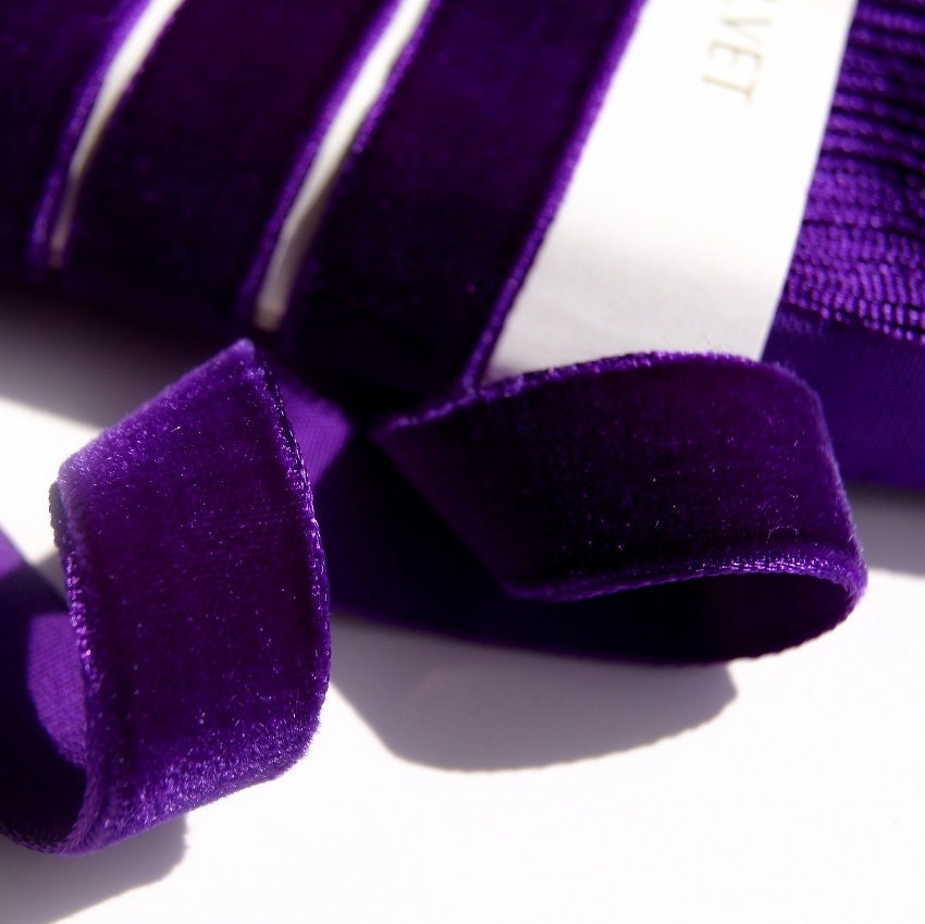 Vintage 3/8'' Rayon Purple Velvet Ribbon Satin Back - Made in Swiss 5 Yards  ,Purple Velvet t Ribbon (Purple, 3/8''-10cm)