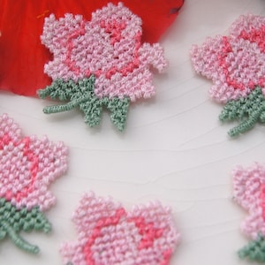 Aplique bordado de flor rosa vintage de los años 60, apliques bordados vintage para coser al por mayor, aplique de flor rosa n.° 1173