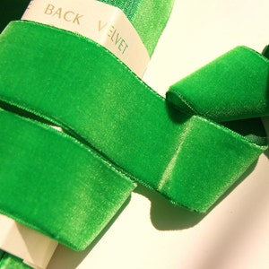 Français ruban de velours vert herbe 1,5" de large ruban de velours vintage par cour, garniture de ruban de robe de velours vintage en gros #48 fabriqué en France