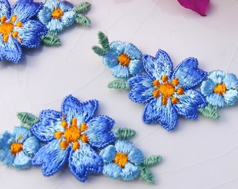 1960s Vintage Flower Applique, Blue Flower Embroidery Applique, Vintage Embroidered Applique Flower #1241