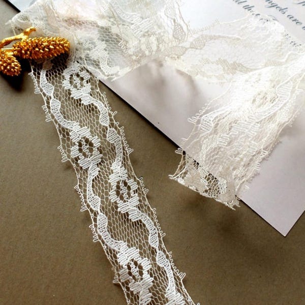 Wavy Floral Stiff Raschel Lace Trim by the Yard Off White Flat Lace Picot Edging Jewelry Hat Making Embellishment Sewing Craft Lace T233