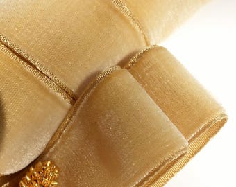1" Velvet Ribbon by the yard Butterscotch Beige Camel Vintage French Velvet Ribbon DIY Dress Ribbon Jewelry Sewing Craft #344 Made in France