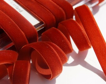 BURNET SIENNA SWISS Velvet Ribbon Wholesale 9mm Rust Velvet Ribbon by the yard - Jewelry Ribbon Craft Embellishments #20 Made in Switzerland