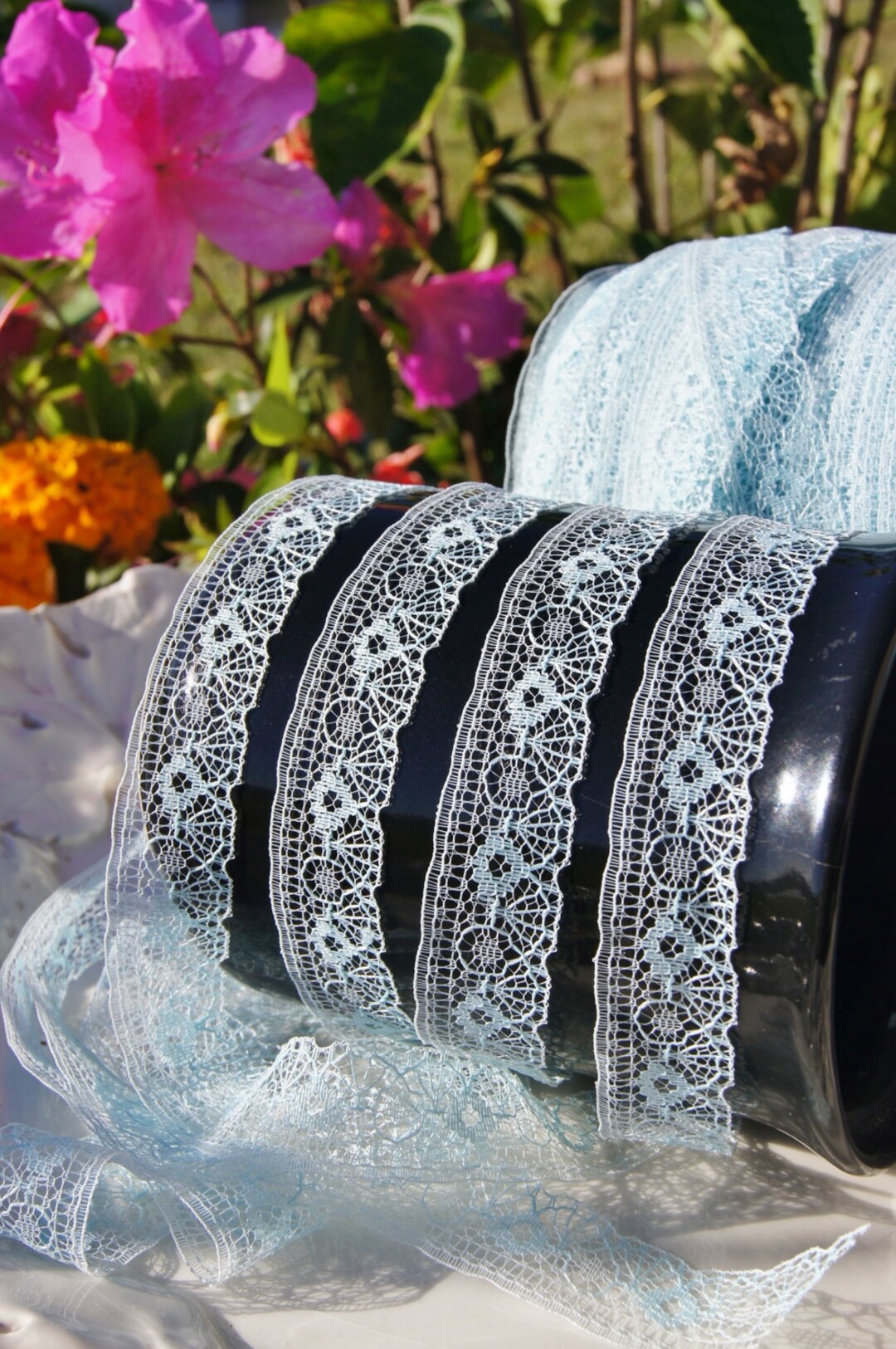 3/4 Vintage Floral Lace Trim Light Blue Lace Trim by the Yard Vintage Sewing Lace Trims