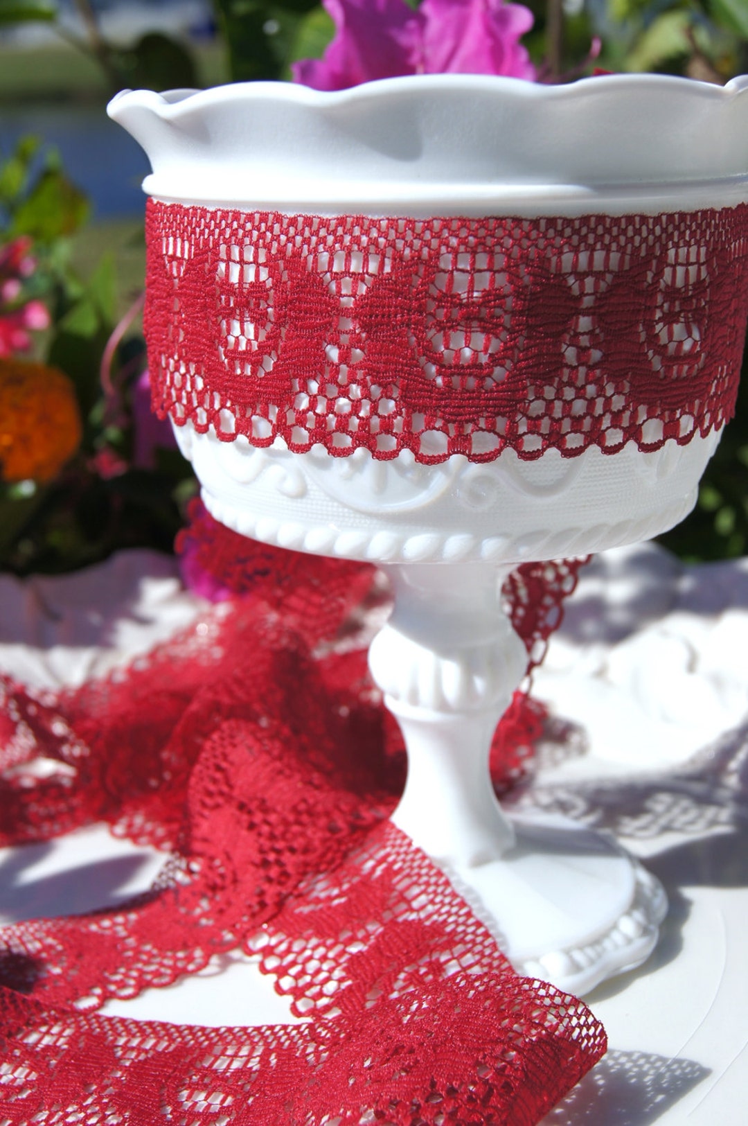 1 1/2 Vintage Medallion Lace Trim Burgundy Lace Trim by the Yard Vintage Sewing Lace Trims