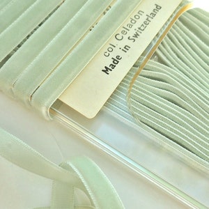 1/4&quot; wide Swiss Velvet Celadon Vintage Velvet Ribbon by the yard Velvet Dress Ribbon Wholesale Trim #303 Made in Switzerland