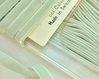 1/4" wide Swiss Velvet Celadon Vintage Velvet Ribbon by the yard Velvet Dress Ribbon Wholesale Trim #303 Made in Switzerland