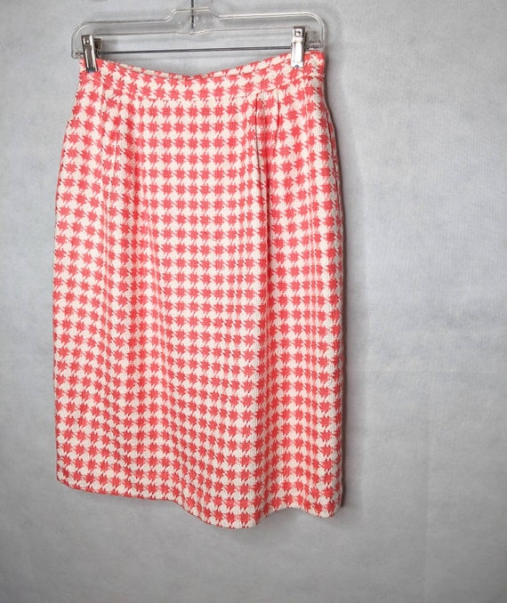 Salmon White Houndstooth Womens 10 Pencil Skirt 8… - image 1