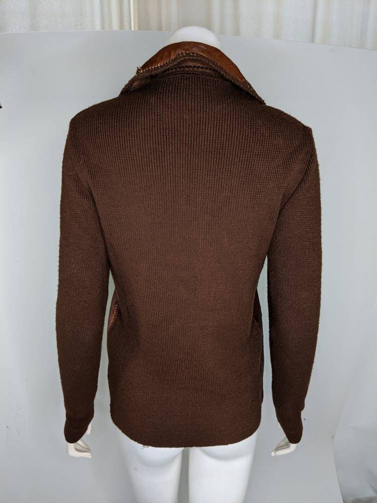 Vintage 70s Italian Leather Patchwork Knit Jacket: Boho Hippie