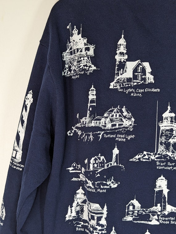 Vintage Eastern Lighthouses Sweatshirt Blue Cardi… - image 7