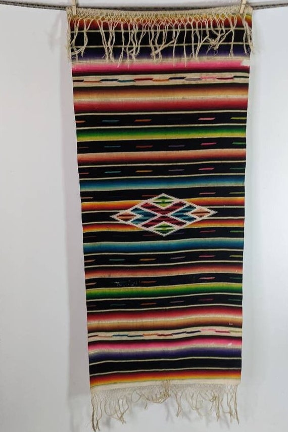 Vintage 50 s Mexican Saddle Blanket Saltillo Rug Runner Distressed