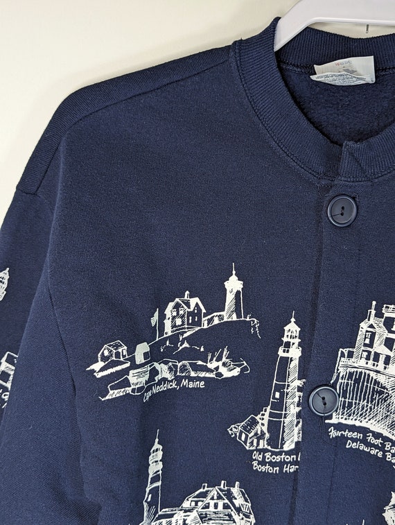 Vintage Eastern Lighthouses Sweatshirt Blue Cardi… - image 4