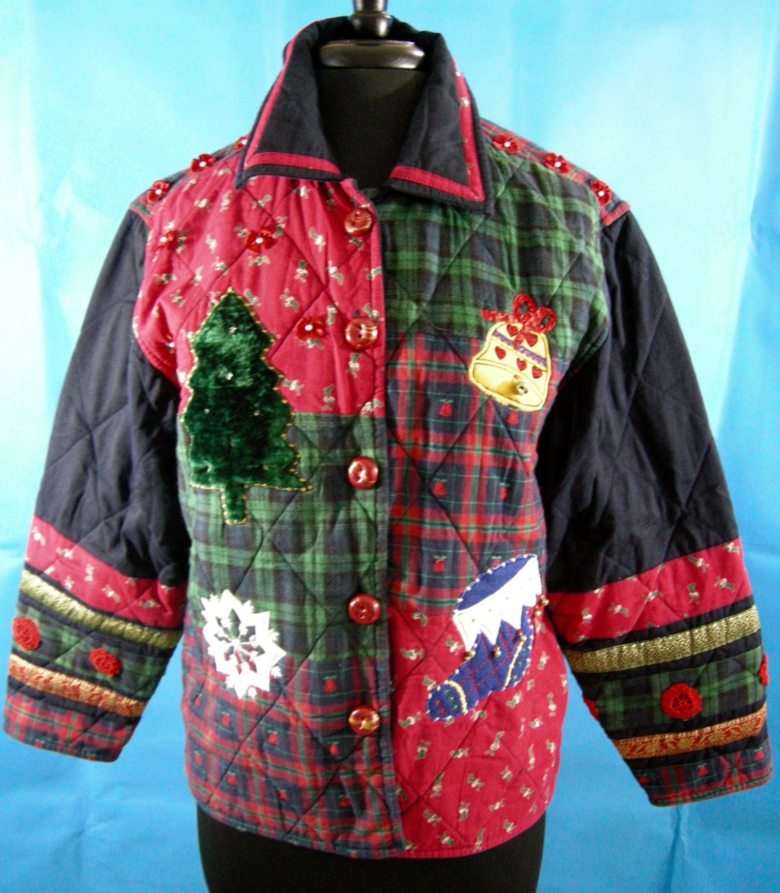 Christmas Jacket Holiday Xmas Winter Red Green Plaid Quilt Etsy