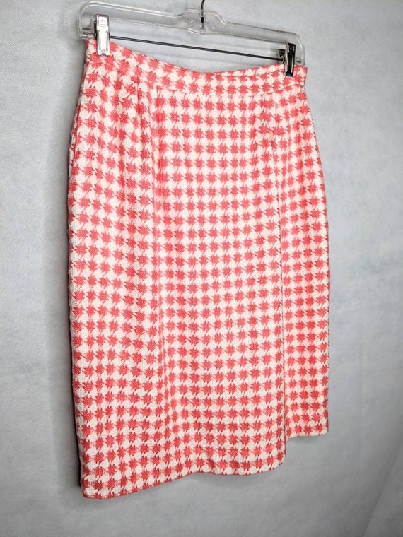 Salmon White Houndstooth Womens 10 Pencil Skirt 8… - image 9