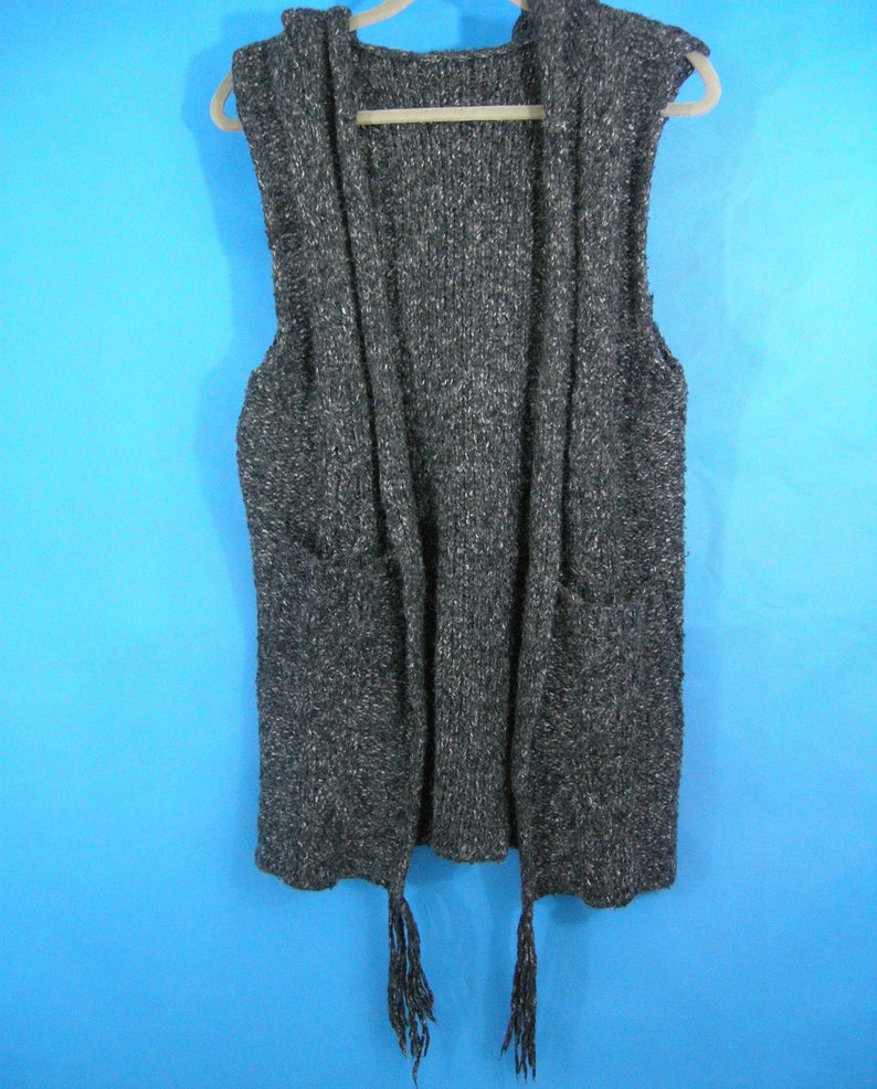 Hooded Sweater Vest Womens Small Pockets Grey BOHO Medieval Peasant Country style