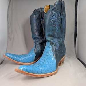 Vintage Women's Boots 8.5 Blue Python Exotic Western Boots Stephy Snip Toe Rodeo