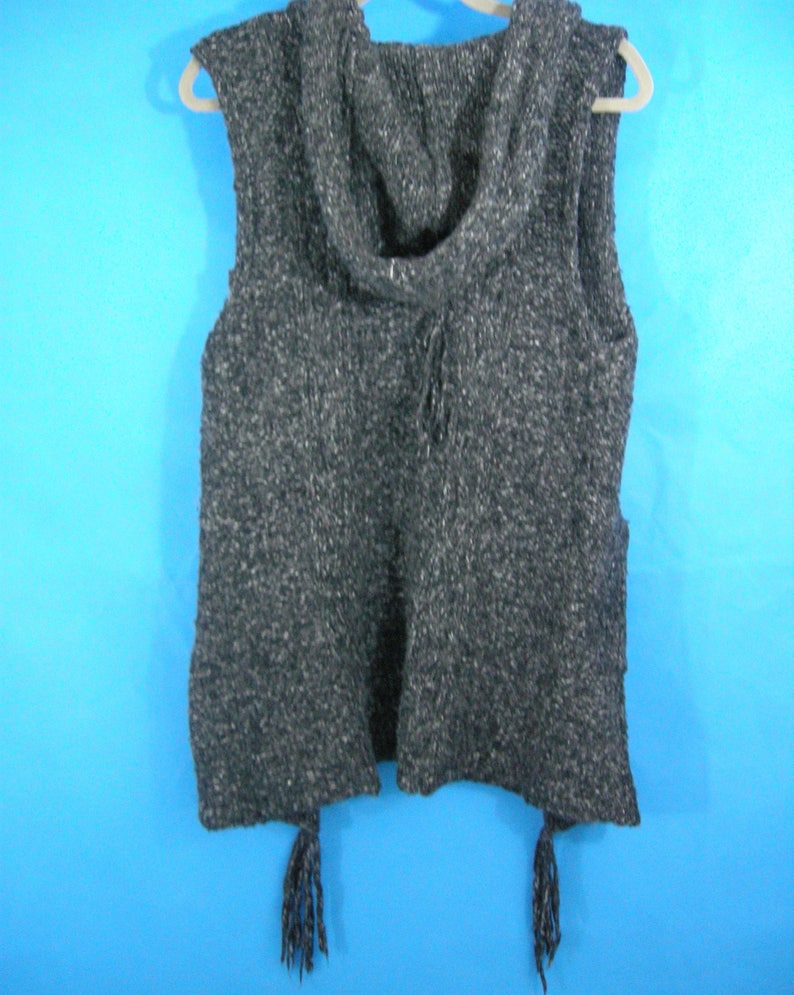 Hooded Sweater Vest Womens Small Pockets Grey BOHO Medieval Peasant Country style