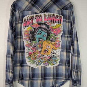 Blue Flannel Small Plaid Graphic Handmade Shirt Unisex