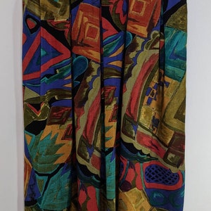 Gaucho Pants M 80&#39;s Style Multicolor Pockets Capri Geometric Elastic Waist