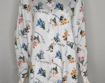 Floral Blouse Womens 14/16 Vintage 80's Venezia Button Down Preppy Long Sleeve Pocket Cotton Daisy Lily of The Valley Iris