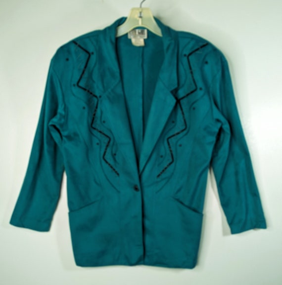 Vintage 80s Green Ultra Suede Blazer and Blouse S… - image 3