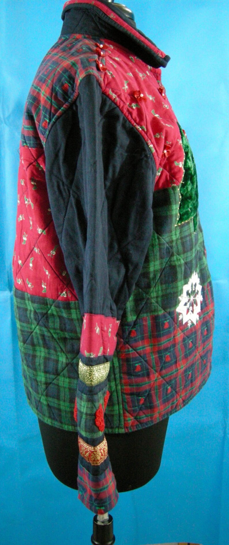 Christmas Jacket Holiday Xmas Winter Red Green Plaid Quilt Etsy