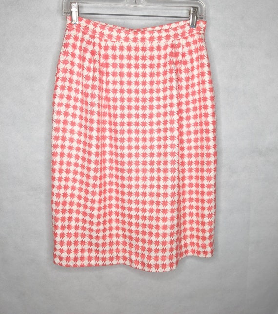Salmon White Houndstooth Womens 10 Pencil Skirt 8… - image 2