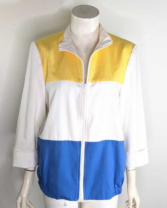 Vintage 80s Jacket Womens 12 Color Block 3/4 Slee… - image 1