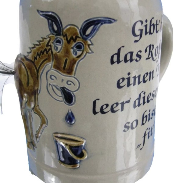 Vtg 60s German Beer Tankard Festival Gerzit Die Rosskur Steingut Bierkrug Horse