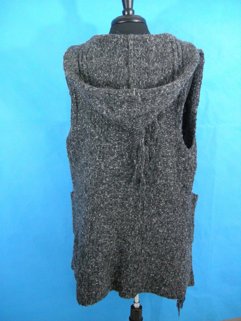 Hooded Sweater Vest Womens Small Pockets Grey BOHO Medieval Peasant Country style