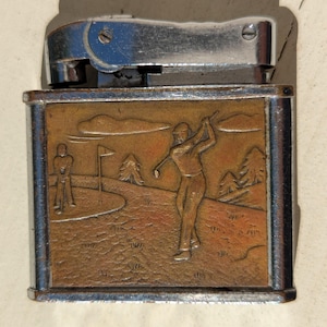 Vintage Lighter Cigarette Golf Swing Brass Face 3D Rare Continental Distressed