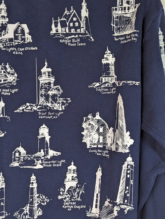 Vintage Eastern Lighthouses Sweatshirt Blue Cardi… - image 9