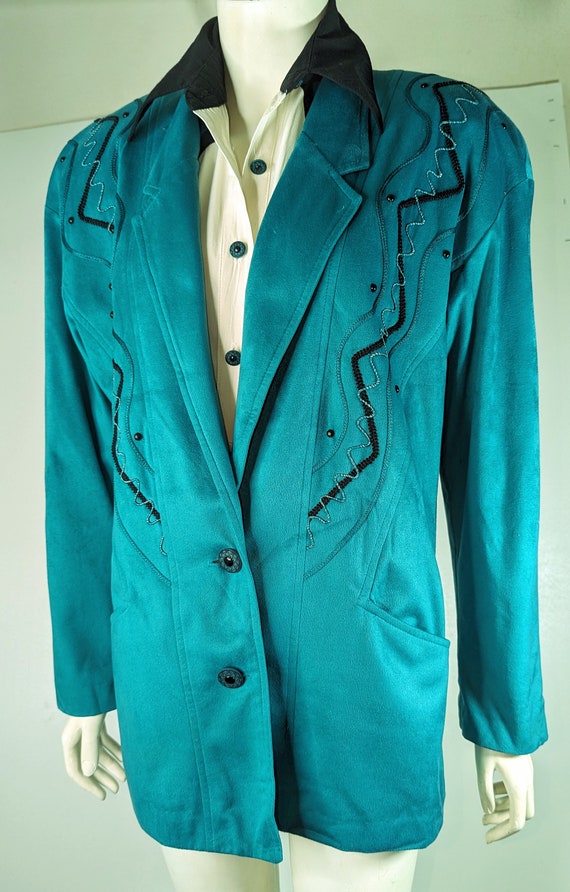 Vintage 80s Green Ultra Suede Blazer and Blouse S… - image 7