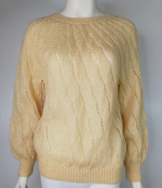 Vintage Yellow Sweater Mohair Blend Women's M Gold