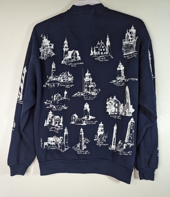 Vintage Eastern Lighthouses Sweatshirt Blue Cardi… - image 2