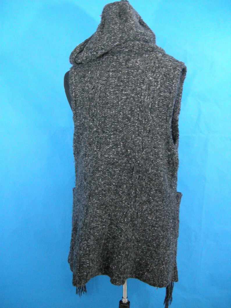 Hooded Sweater Vest Womens Small Pockets Grey BOHO Medieval Peasant Country style
