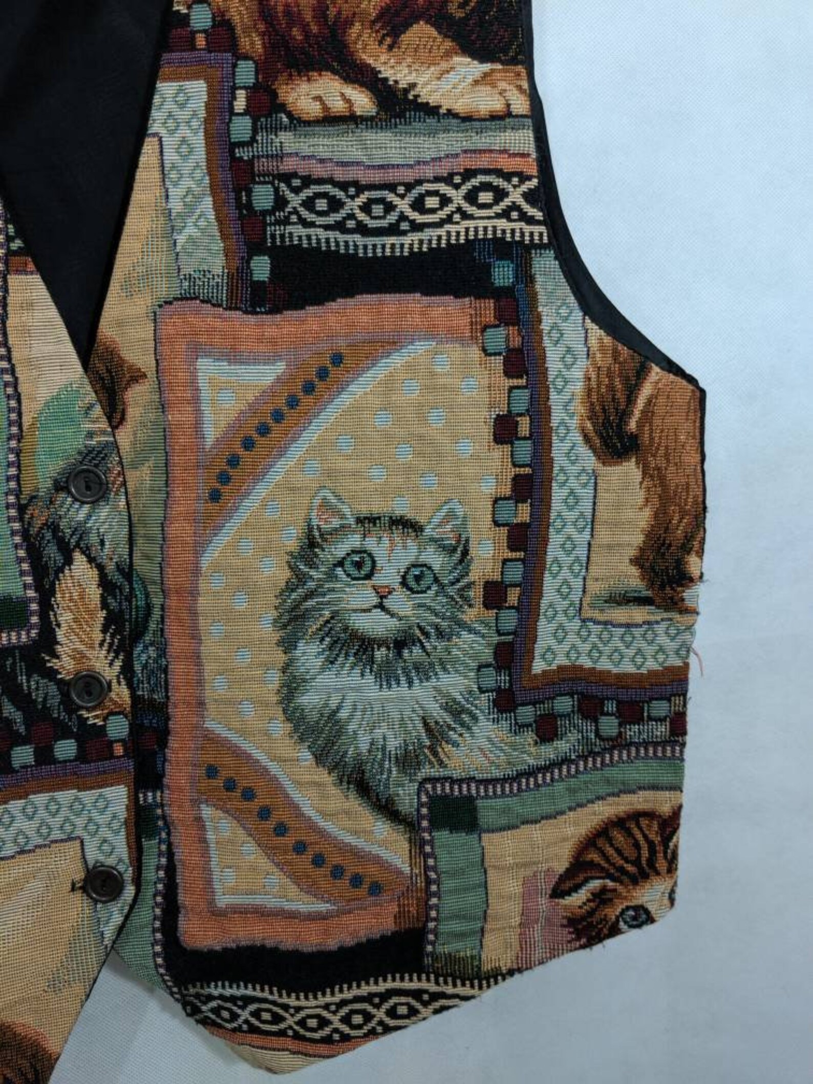 Cats Vest Womens L Tapestry PAUL HARRIS Design Kittens Crazy Etsy