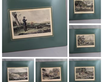 Vintage Lady Clare Placemats 6 Bird Hunting Dogs Equestrian English Decor Green Trim Spaniels Horses Hounds