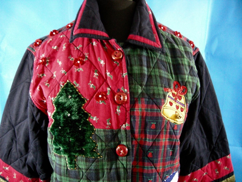 Christmas Jacket Holiday Xmas Winter Red Green Plaid Quilt Etsy