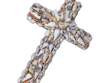 Vintage Cross Seashells Handmade Large 16 inch x 10.75 Inch